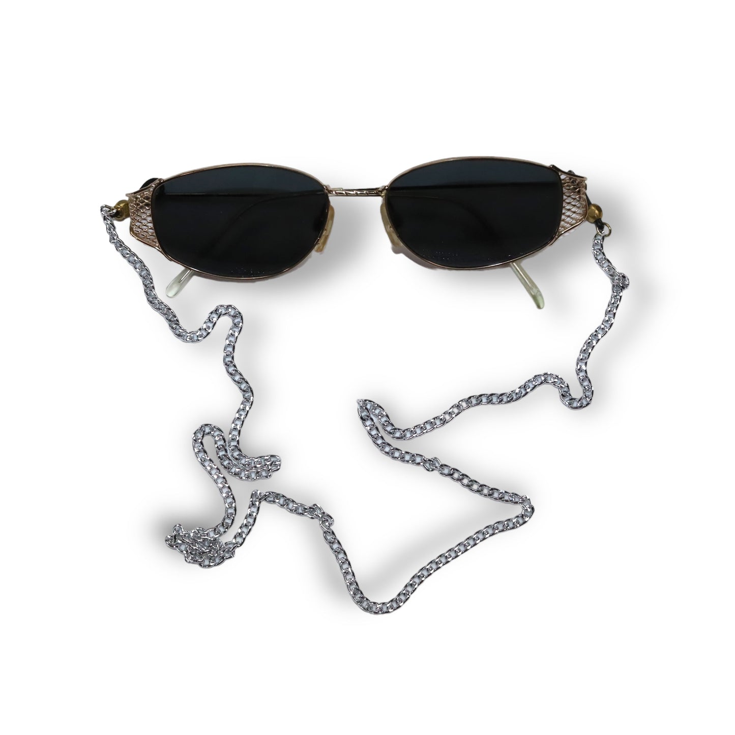 Vintage 80er Sonnenbrille gold mit silberner Brillenkette