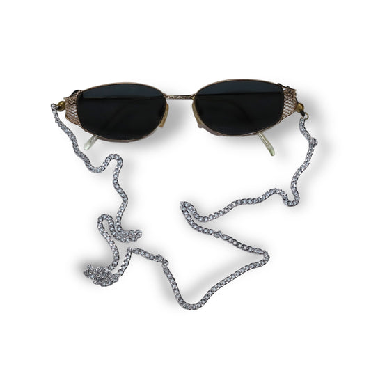 Vintage 80er Sonnenbrille gold mit silberner Brillenkette