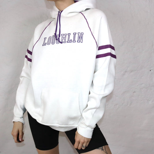 Vintage Hoodie Pullover weiß lila Loughlin Jerzees by Russell XL 46
