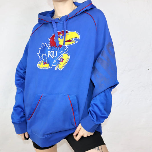 Vintage Y2K Hoodie Pullover blau Kansas Jayhawks Basketball ADIDAS XL
