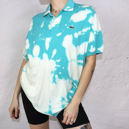 Vintage Poloshirt selfmade Batik upcycled kurzarm türkis Lacoste L