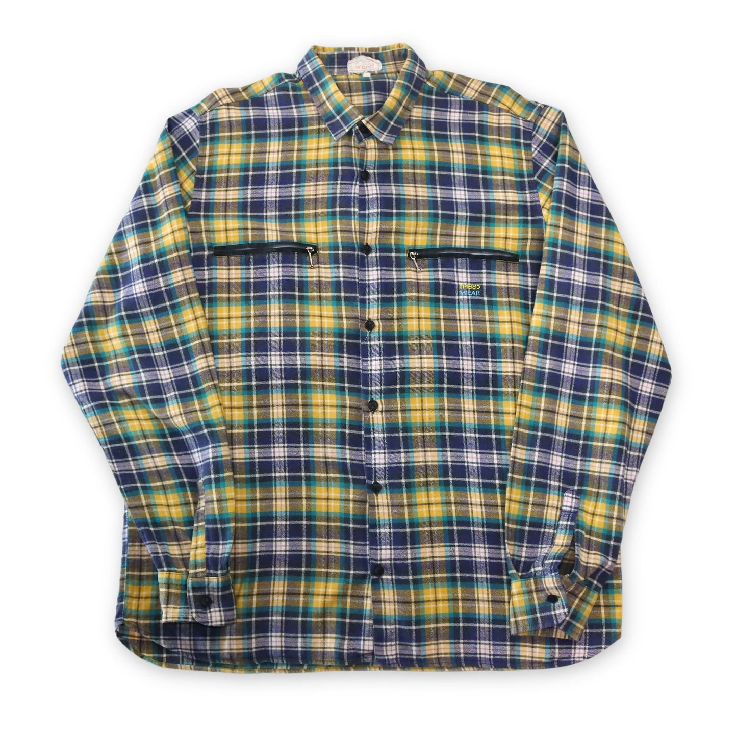 Vintage SPEED WEAR flannel shirt checked yellow purple XL