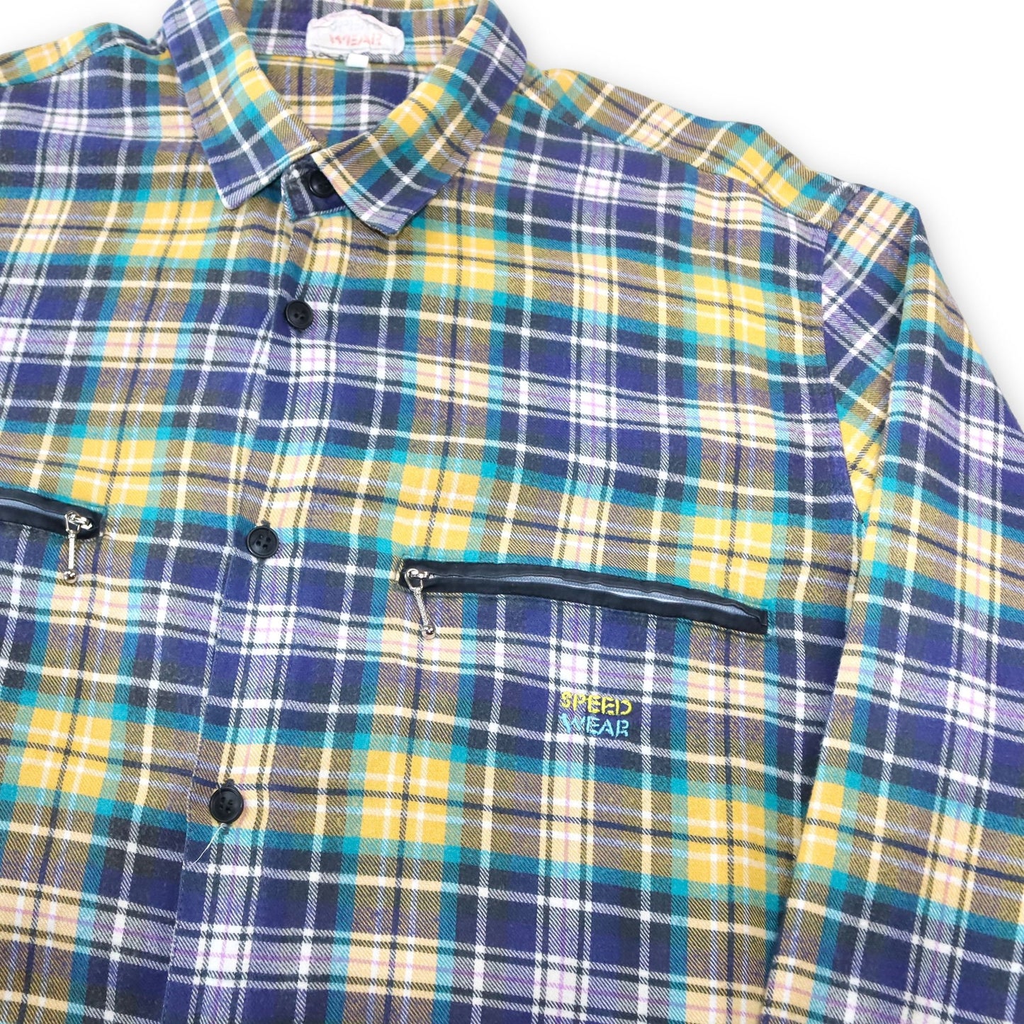 Vintage SPEED WEAR flannel shirt checked yellow purple XL