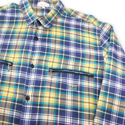 Vintage SPEED WEAR flannel shirt checked yellow purple XL