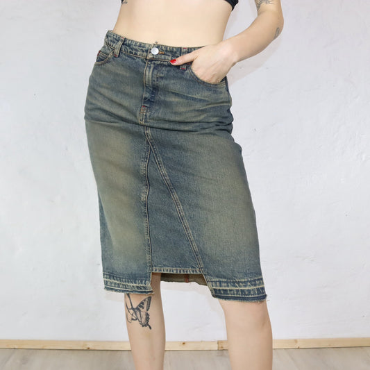 Vintage Y2K KILLAH denim skirt washed out deadstock M