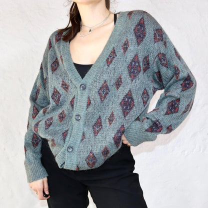 Vintage RODRIGO Cardigan Wolle türkis crazy pattern 50 M