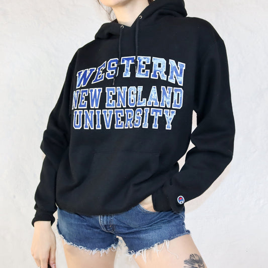 Vintage CHAMPION Hoodie Pullover schwarz Western New England University M