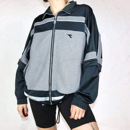 Vintage DIADORA tracksuit jacket with removable sleeves black grey 46