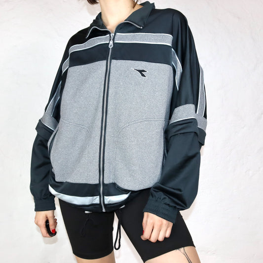 Vintage DIADORA tracksuit jacket with removable sleeves black grey 46