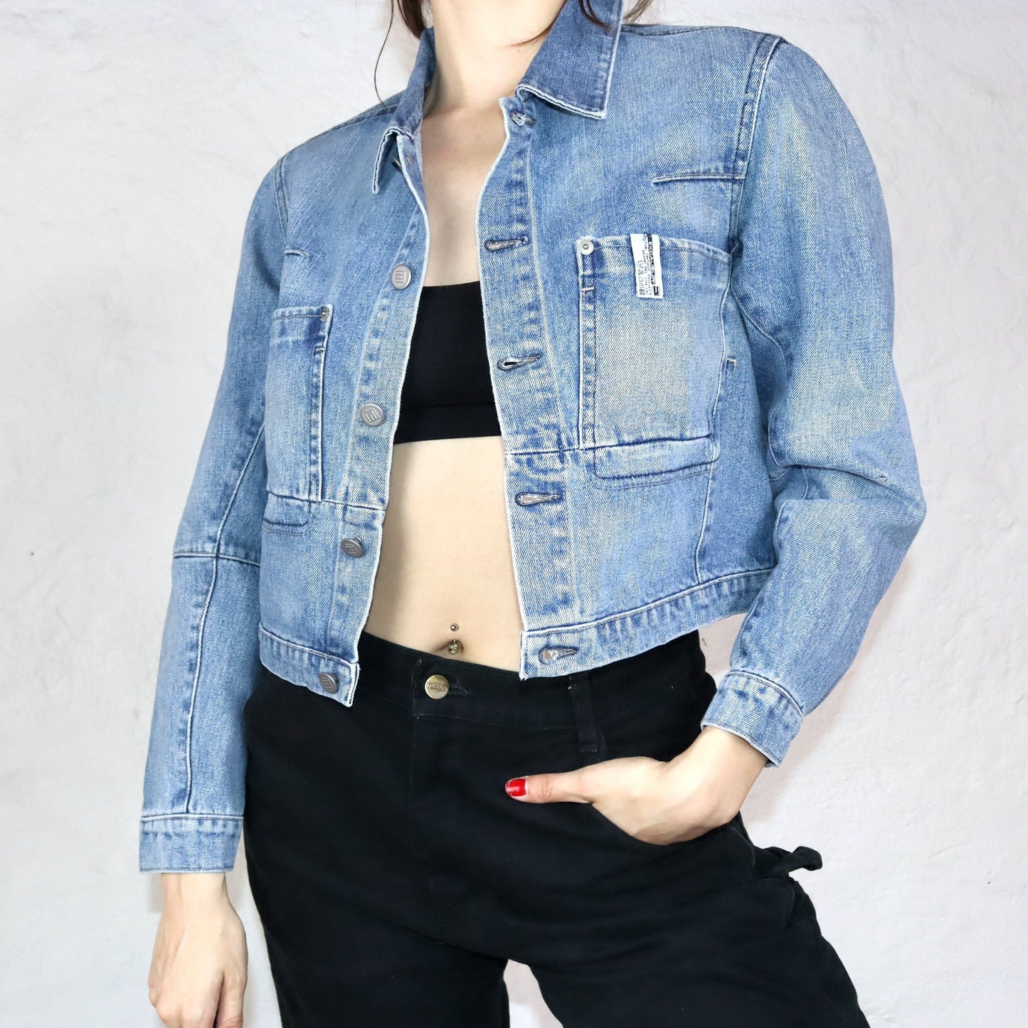 Vintage Y2K Excalibur Jeansjacke kurz hellblau Deadstock M
