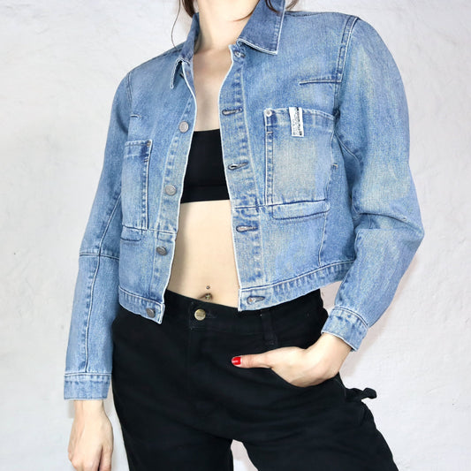 Vintage Y2K Excalibur Jeansjacke kurz hellblau Deadstock M