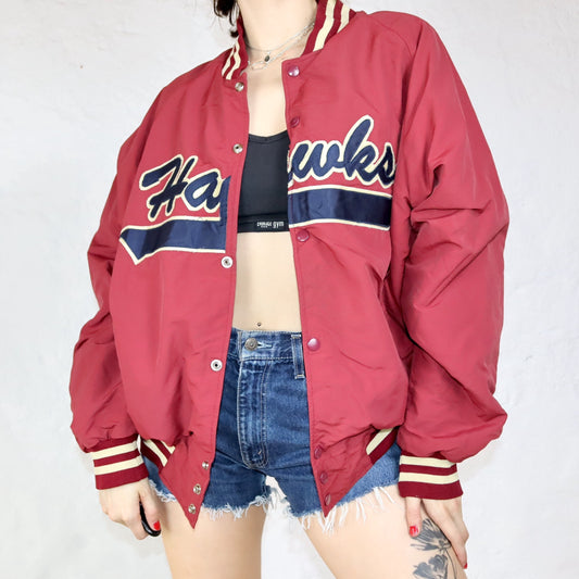 Vintage Boathouse Sports Baseball Jacket Hawks USA Cook Burgundy Inside Fleece XL