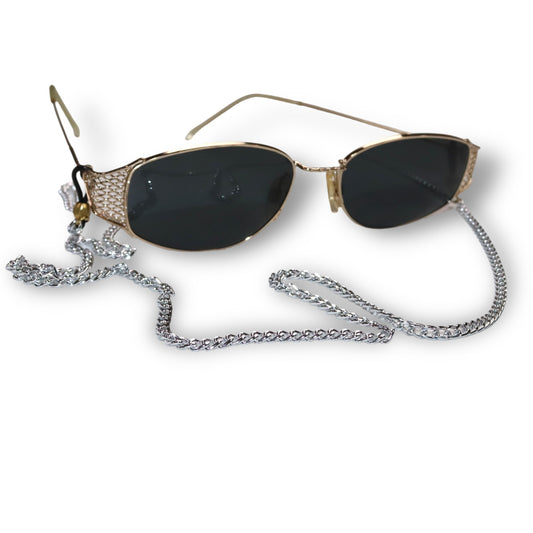 Vintage 80er Sonnenbrille gold mit silberner Brillenkette