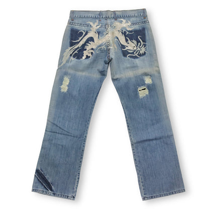 Vintage Y2K CIPO&amp;BAXX Jeans light blue embroidery dragon deadstock W36 L32