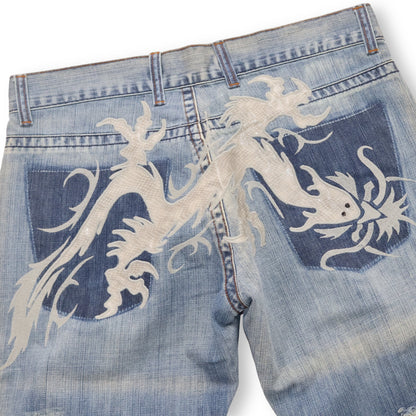 Vintage Y2K CIPO&amp;BAXX Jeans light blue embroidery dragon deadstock W36 L32