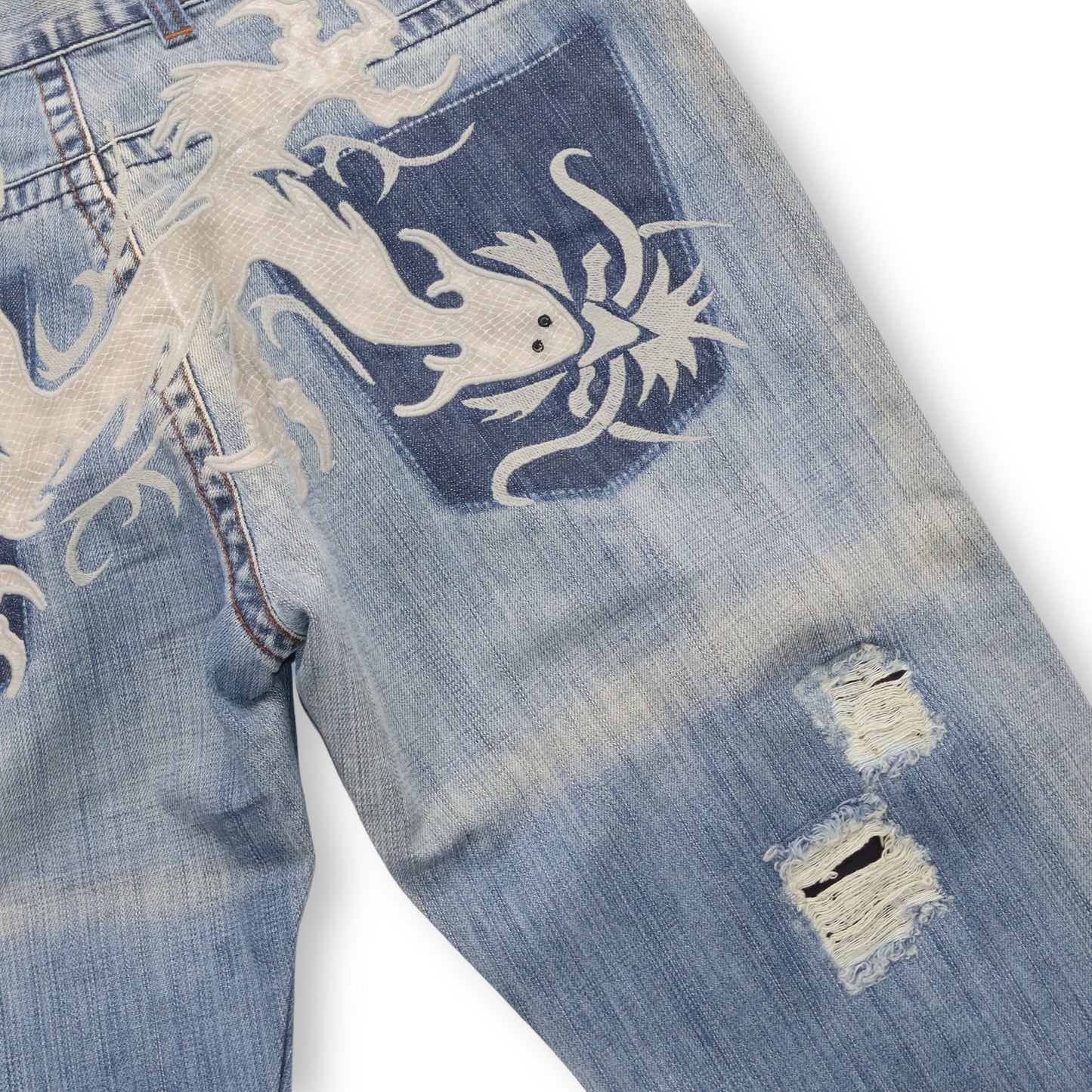 Vintage Y2K CIPO&amp;BAXX Jeans light blue embroidery dragon deadstock W36 L32