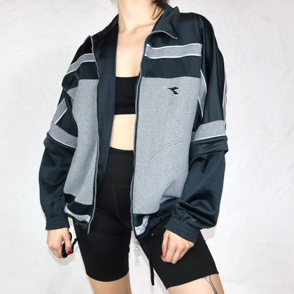 Vintage DIADORA tracksuit jacket with removable sleeves black grey 46