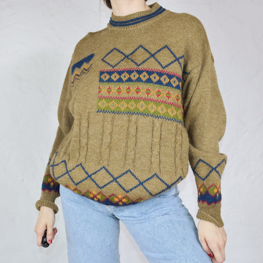 Vintage KAPPA Wollpullover Alpaca Muster beige M