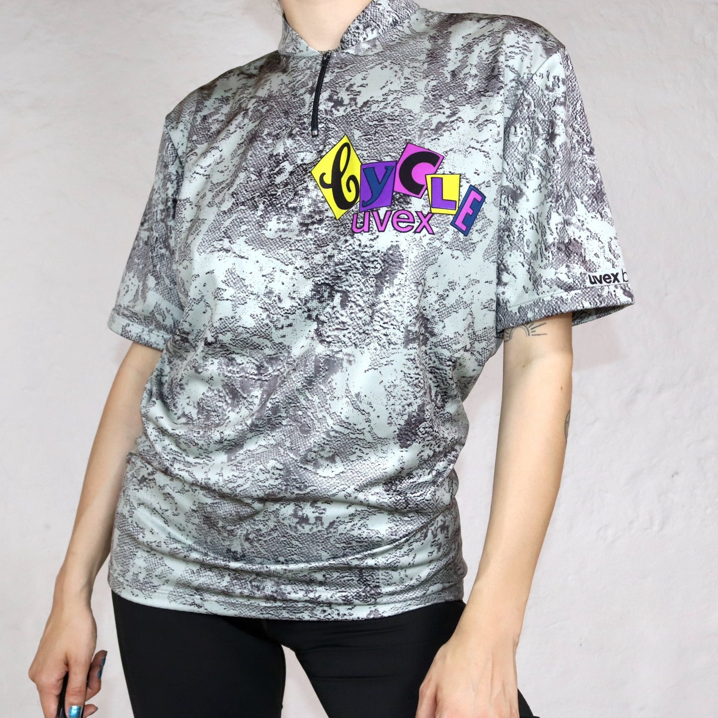 Vintage uvex Radlershirt Radlertrikot crazy pattern grau mit Print L