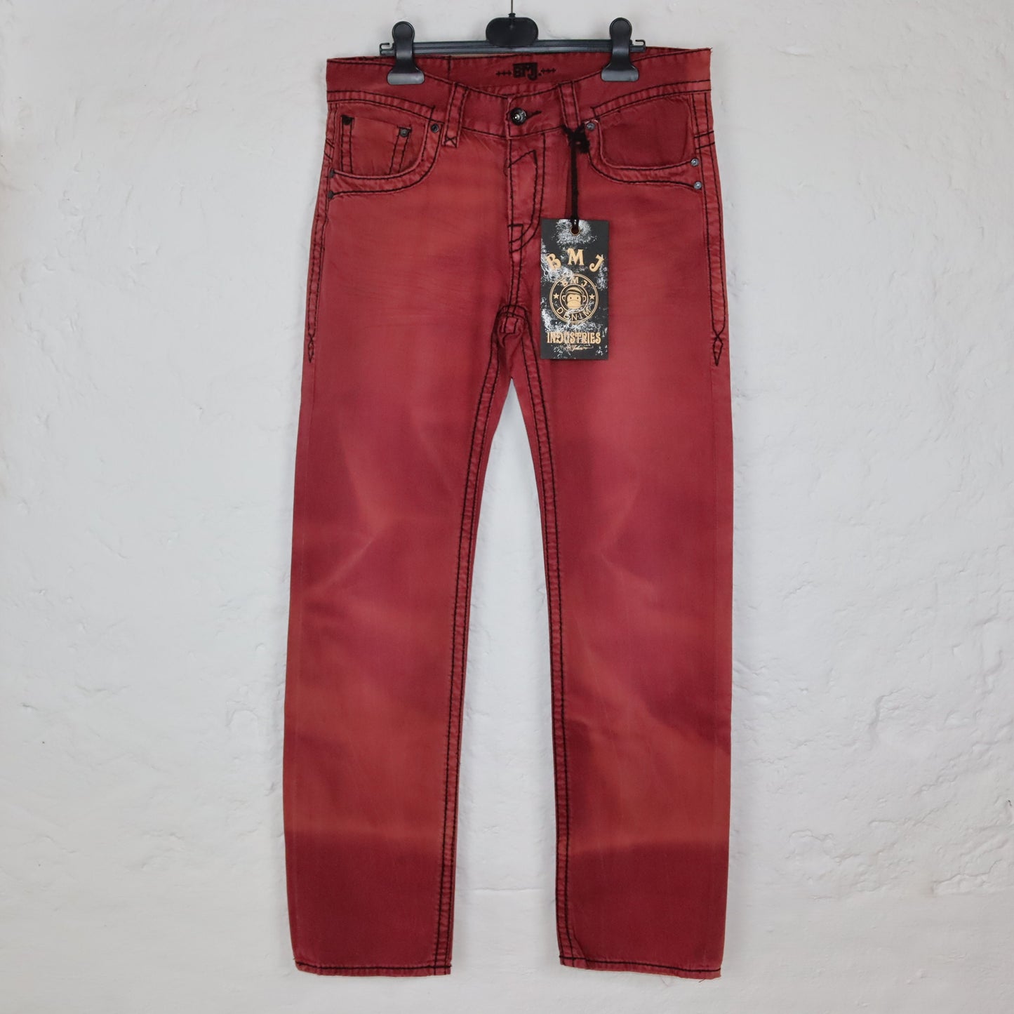 Vintage Y2K BMJ Baggy Pants Jeans Red Deadstock W33/L34