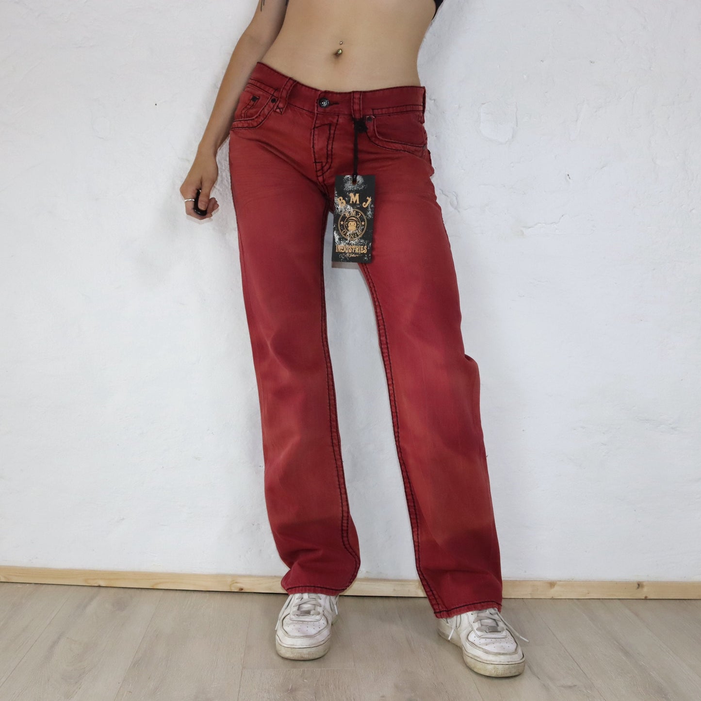 Vintage Y2K BMJ Baggy Pants Jeans Red Deadstock W33/L34