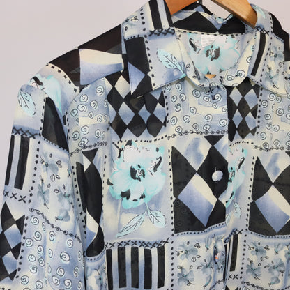 Vintage Bluse leicht transparent crazy pattern XXL