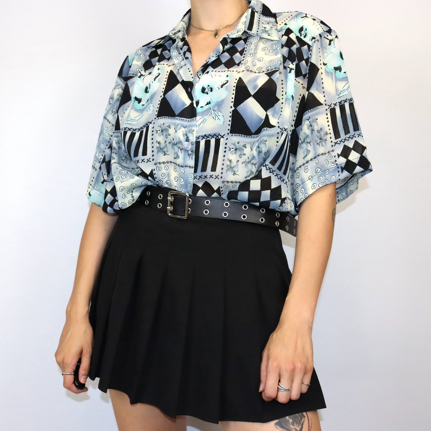 Vintage Bluse leicht transparent crazy pattern XXL