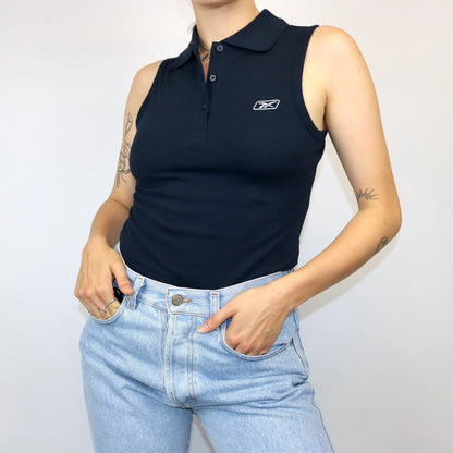 Vintage Y2K REEBOK polo top dark blue deadstock 38