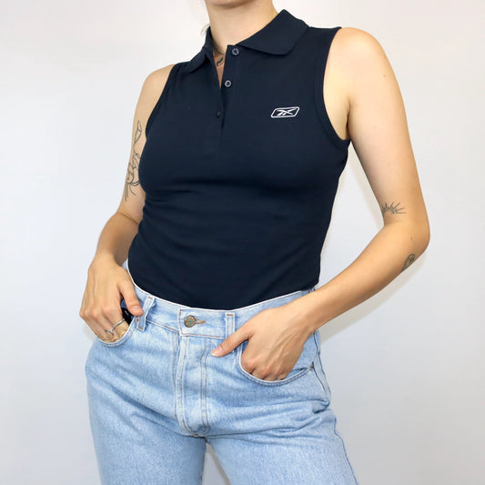 Vintage Y2K REEBOK polo top dark blue deadstock 38