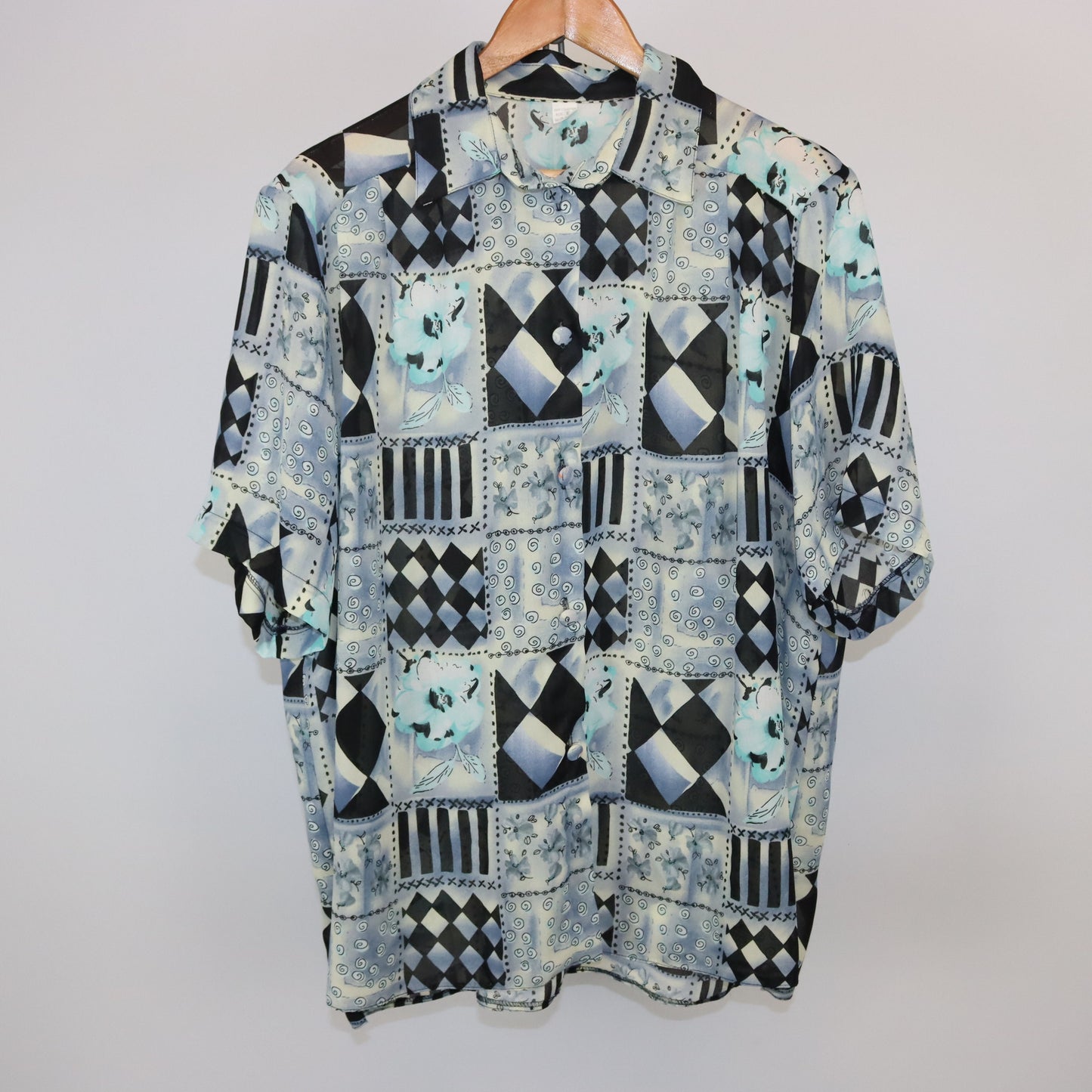 Vintage Bluse leicht transparent crazy pattern XXL