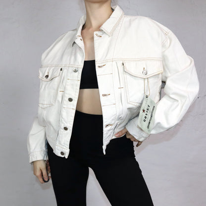 Vintage SOVIET denim jacket beige cream white Deadstock L