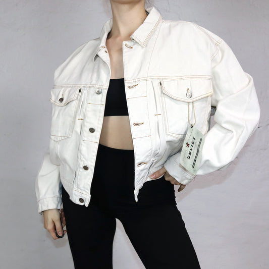 Vintage SOVIET denim jacket beige cream white Deadstock L