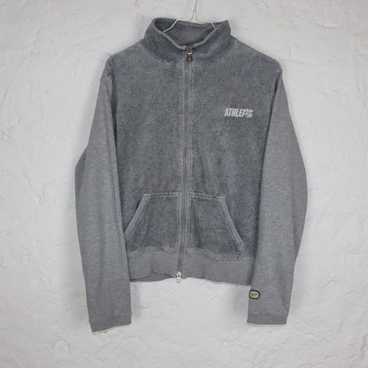 Vintage Y2K NIKE Trainingsjacke Jacke Samt Sweatjacke grau Stehkragen M Vorderseite Samtoptik