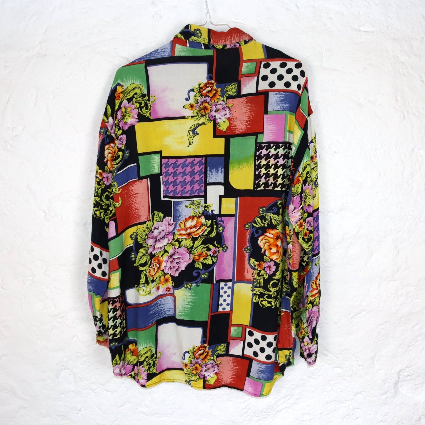 Vintage 80s 90s blouse viscose long sleeve crazy pattern colorful baroque M