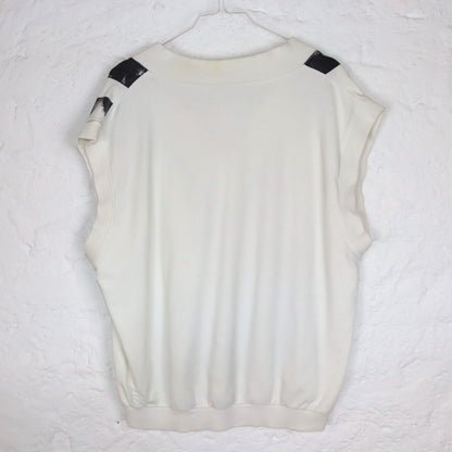 Vintage 80er 90er PRO KENNEX Pullunder crazy pattern weiß gestreift L 52