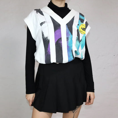 Vintage 80er 90er PRO KENNEX Pullunder crazy pattern weiß gestreift L 52