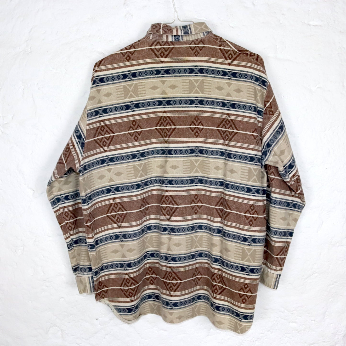 Vintage 80s 90s PIMKIE flannel shirt blouse Aztec pattern beige blue S