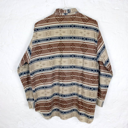 Vintage 80s 90s PIMKIE flannel shirt blouse Aztec pattern beige blue S