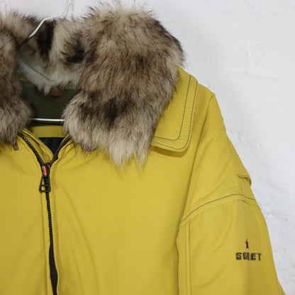 Vintage 80er 90er SOVIET Winterjacke gefüttert gelb Wolle Deadstock
