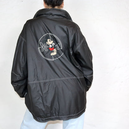 Vintage 80s 90s DISNEYLAND Paris PVC Rain Jacket inside Fleece Mickey Mouse Stand-Up Collar XL