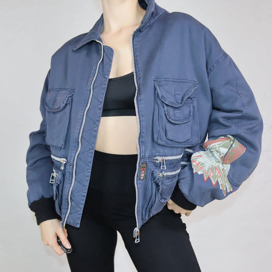 Vintage SOVIET cargo jacket lightly lined blue Deadstock L