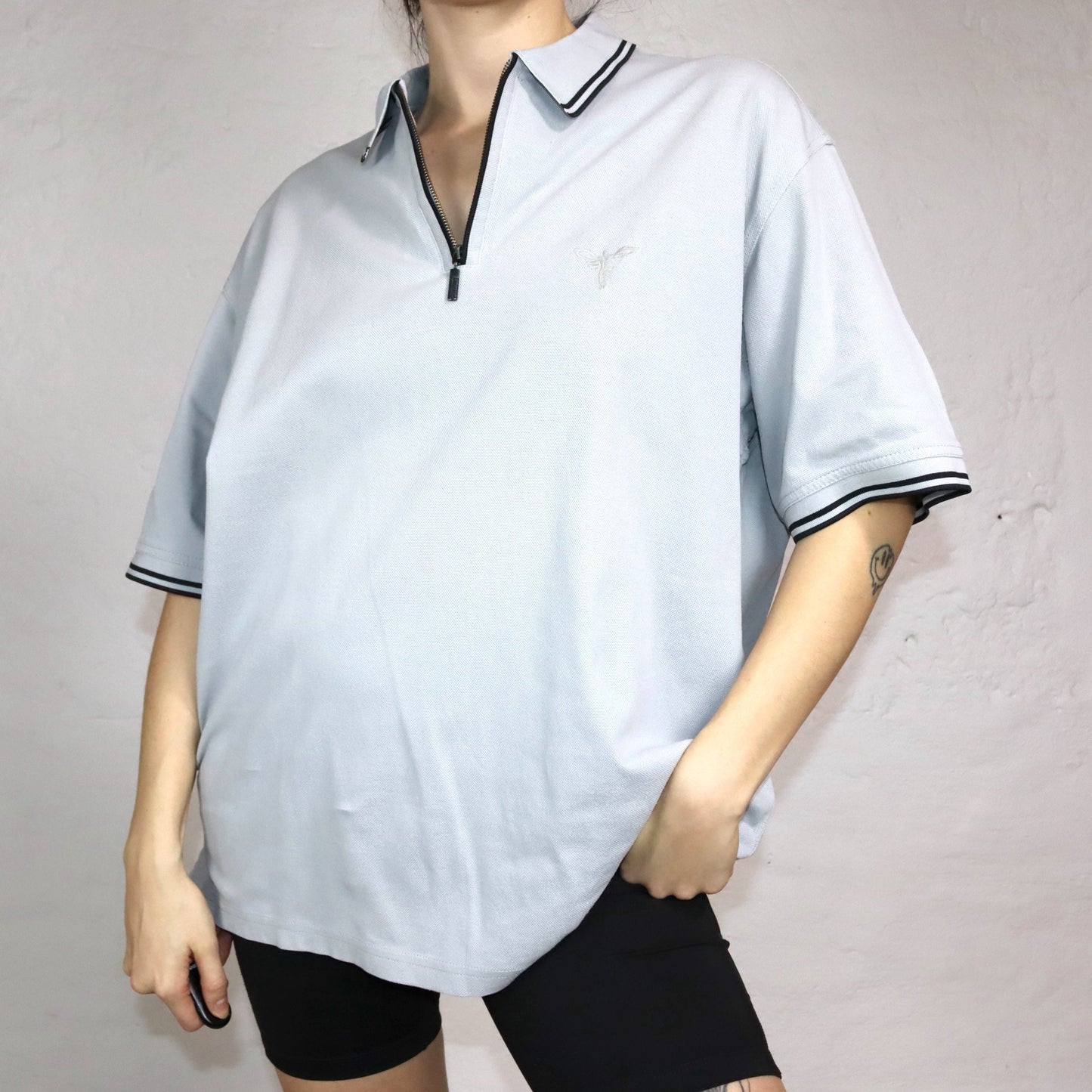 Vintage 80s 90s CARLO COLUCCI polo shirt T-shirt zipper grey M