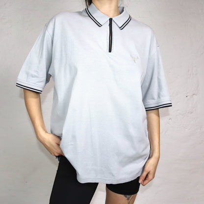 Vintage 80s 90s CARLO COLUCCI polo shirt T-shirt zipper grey M