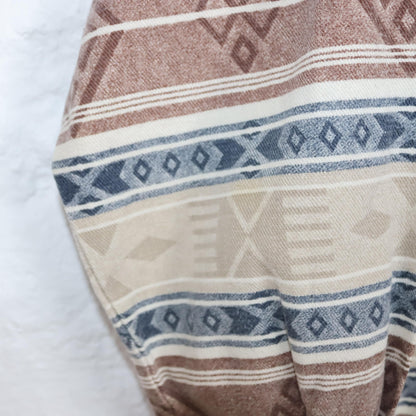 Vintage 80s 90s PIMKIE flannel shirt blouse Aztec pattern beige blue S