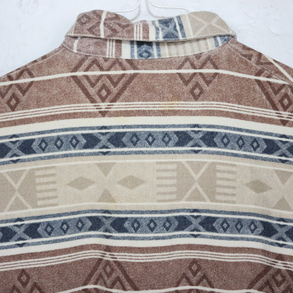 Vintage 80s 90s PIMKIE flannel shirt blouse Aztec pattern beige blue S
