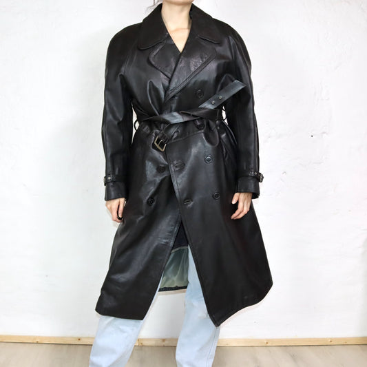 Vintage 80s 90s NIKATOR DDR VEB Freiberg leather coat with belt and lining 50 L