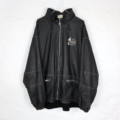 Vintage 80s 90s DISNEYLAND Paris PVC Rain Jacket inside Fleece Mickey Mouse Stand-Up Collar XL