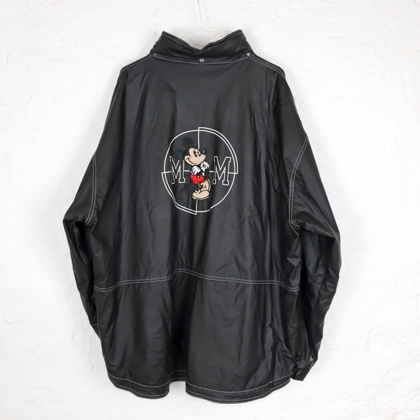 Vintage 80s 90s DISNEYLAND Paris PVC Rain Jacket inside Fleece Mickey Mouse Stand-Up Collar XL