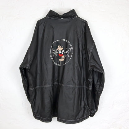 Vintage 80s 90s DISNEYLAND Paris PVC Rain Jacket inside Fleece Mickey Mouse Stand-Up Collar XL