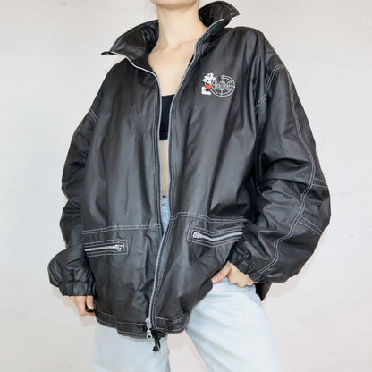 Vintage 80s 90s DISNEYLAND Paris PVC Rain Jacket inside Fleece Mickey Mouse Stand-Up Collar XL